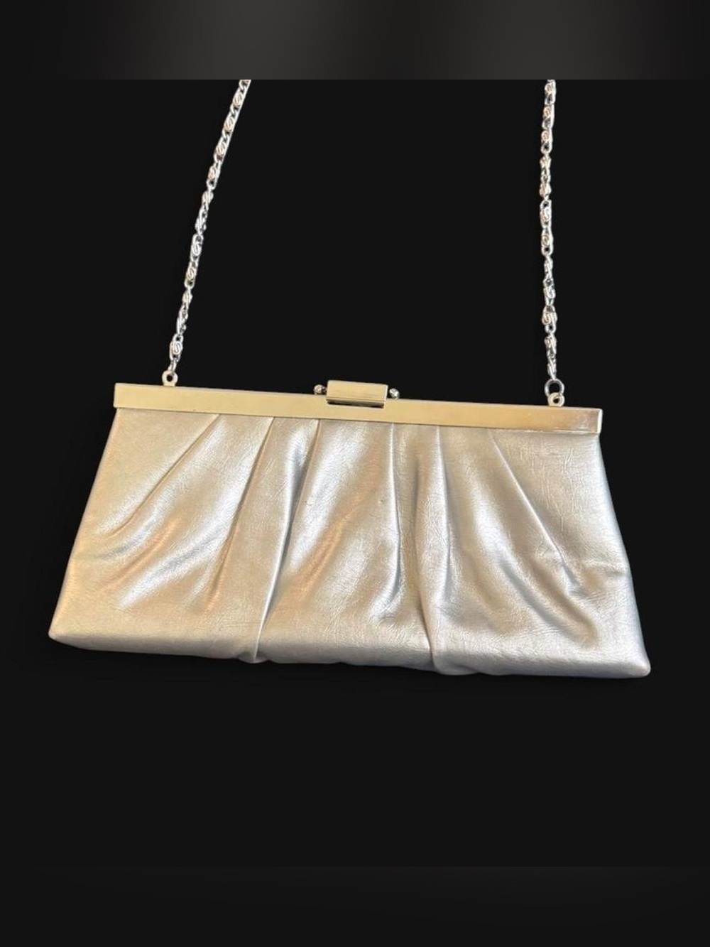 Vintage Gunne Sax Silver Metallic Pleated Chain Shoulder Clutch